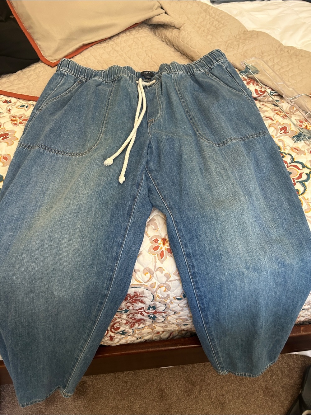 J. Crew Medium Blue Cropped Drawstring Denim Jeans